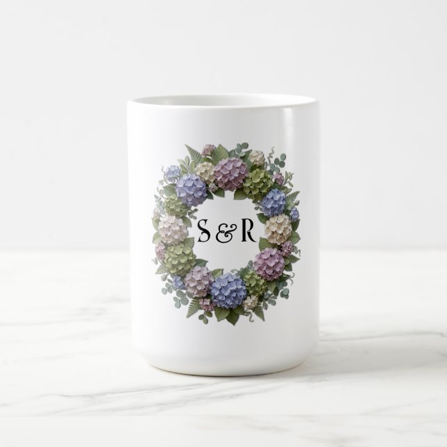 Hydrangea Monogram Wedding Coffee Mug (Center)