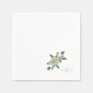 Hydrangea Monogram White & Blue Cocktail Napkins