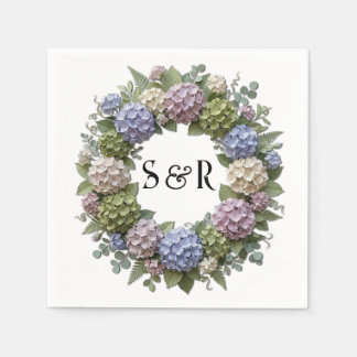 Hydrangea Monogram Wreath Wedding Napkin
