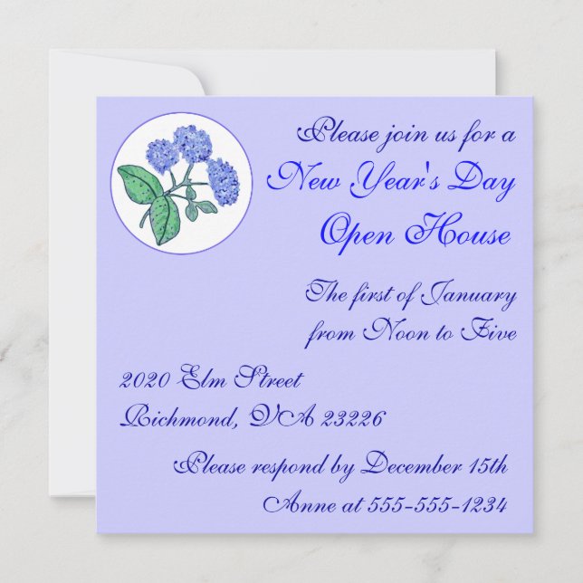 Hydrangea New Year's Day Open House Invitation (Front)