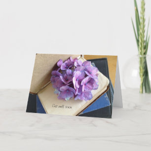 Hydrangea on old books get well card