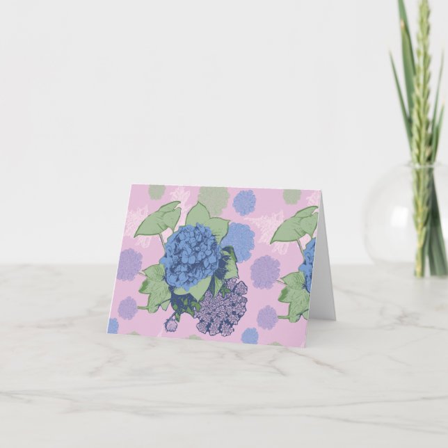 Hydrangea on Pink Note Card (Front)