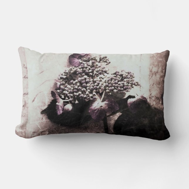 hydrangea on script grunge lumbar pillow (Front)