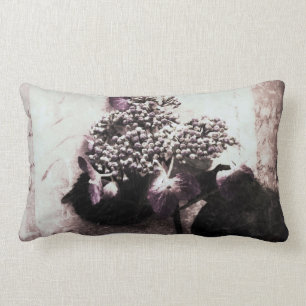 hydrangea on script grunge lumbar pillow