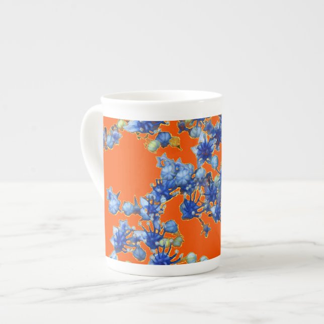 hydrangea orange and blue bone china mug (Front Left)