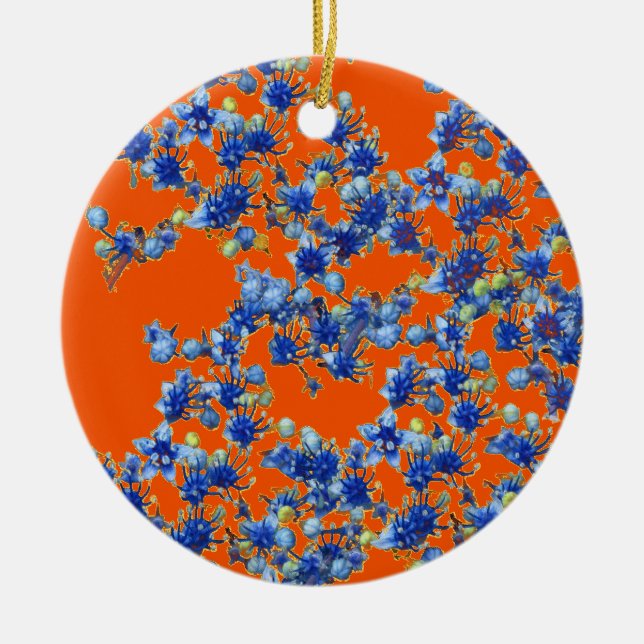hydrangea orange and blue ceramic ornament (Front)