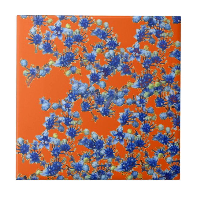 hydrangea orange and blue ceramic tile (Front)