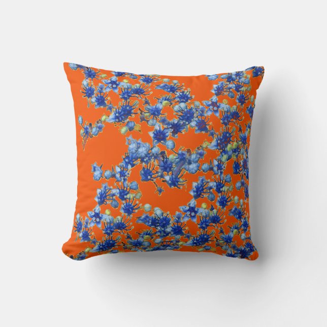 hydrangea orange and blue cushion (Front)