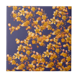 hydrangea orange and navy ceramic tile