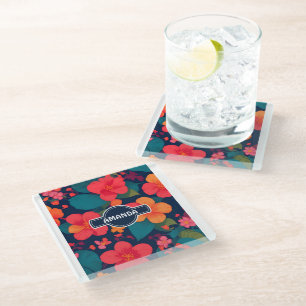 Hydrangea Pastel Colourful Personalised Pattern Glass Coaster