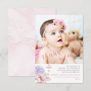 Hydrangea Peony Blooms Baptism Photo Thank You Card