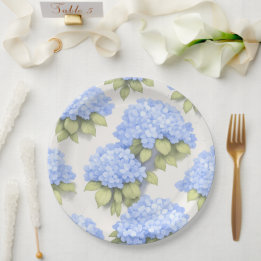 Hydrangea Plates | Elegant Ivory Blue Floral Party