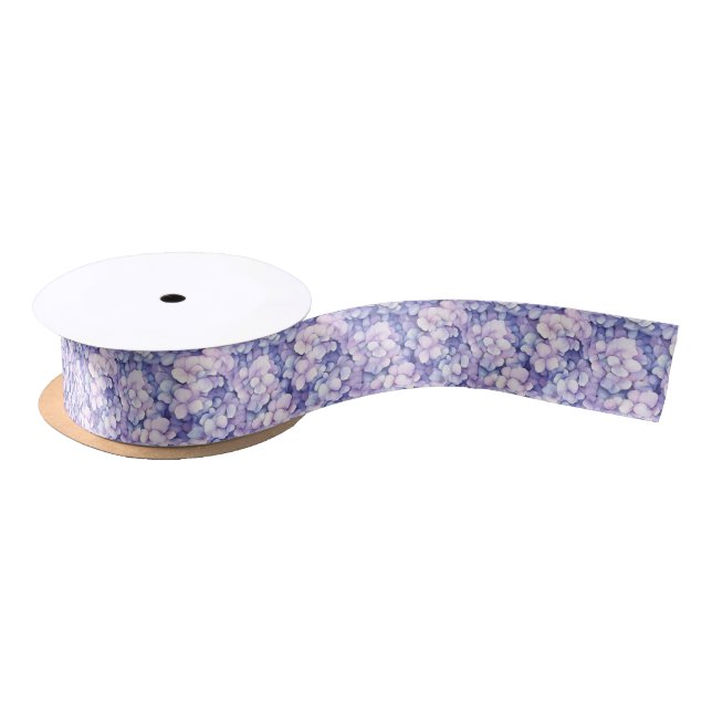 Hydrangea Purple and Blue Floral Satin Ribbon (Spool)