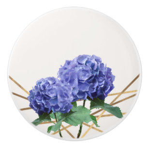 Hydrangea Purple Blue & Gold Elegant Floral Ceramic Knob