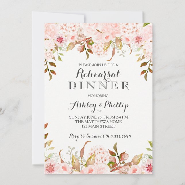 hydrangea Rehearsal dinner invitation (Front)