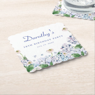 Hydrangea Rose 18th Birthday Personalised Custom Paper Coaster