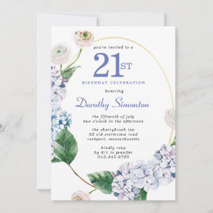 Hydrangea Rose 21st Birthday Party  Invitation