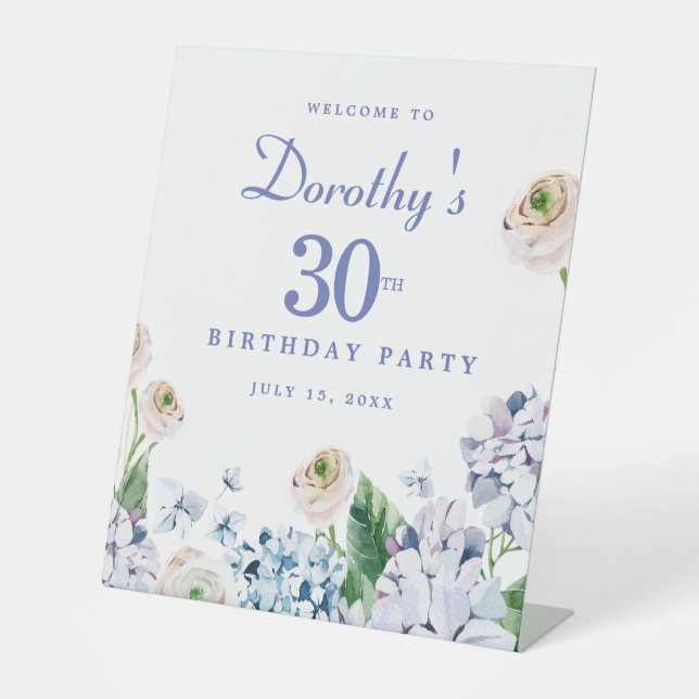 Hydrangea Rose 30th Birthday Party Welcome Sign (Front)