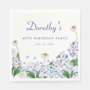 Hydrangea Rose 40th Birthday Personalised Custom Napkin