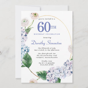 Hydrangea Rose 60th Birthday Party  Invitation