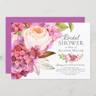 Hydrangea Rose Floral Bridal Shower Invitations