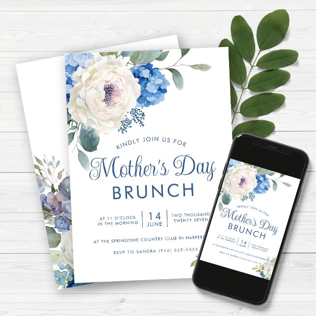 Hydrangea Rose Floral Mother's Day Brunch Invitation (Creator Uploaded)