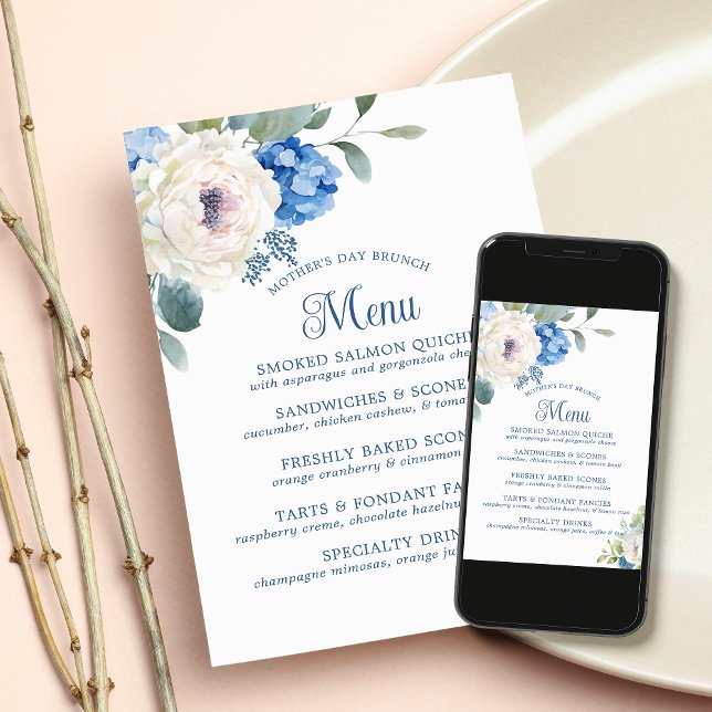 Hydrangea Rose Floral Mother's Day Brunch Menu Poster (Creator Uploaded)