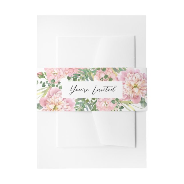 Hydrangea Rose Pink Watercolor Floral Invitation Belly Band (Front Example)