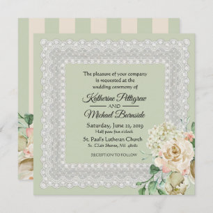 Hydrangea Roses Floral Lace Sage Green Wedding Invitation