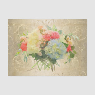 Hydrangea Roses Floral Watercolor Coral Yellow Tissue Paper