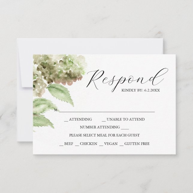 Hydrangea RSVP Cards for Wedding (Front)