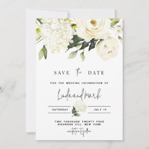 Hydrangea Save the Date Template, White Roses Invitation