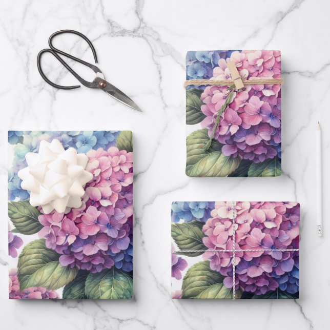 hydrangea summer flowers floral botanical garden wrapping paper sheet (Front)