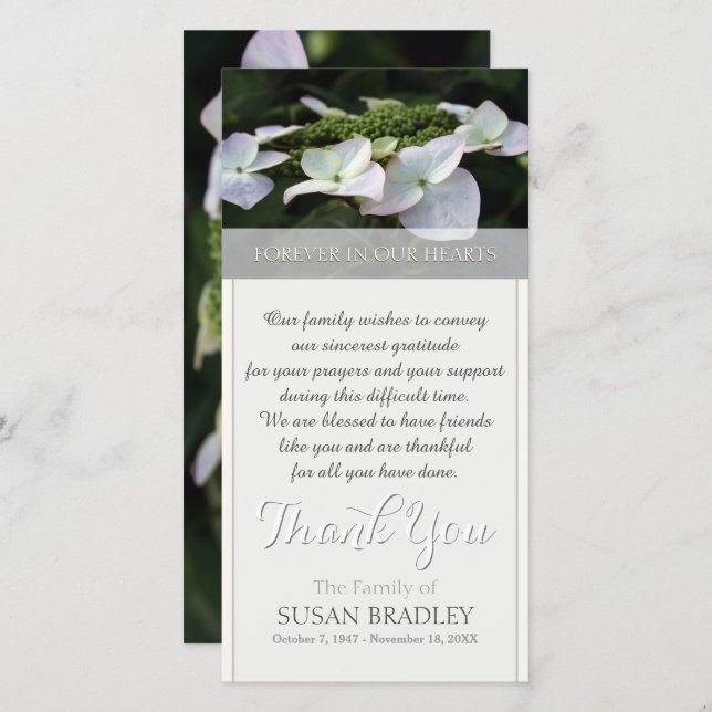 Hydrangea Sympathy Thank You photo card (Front/Back)