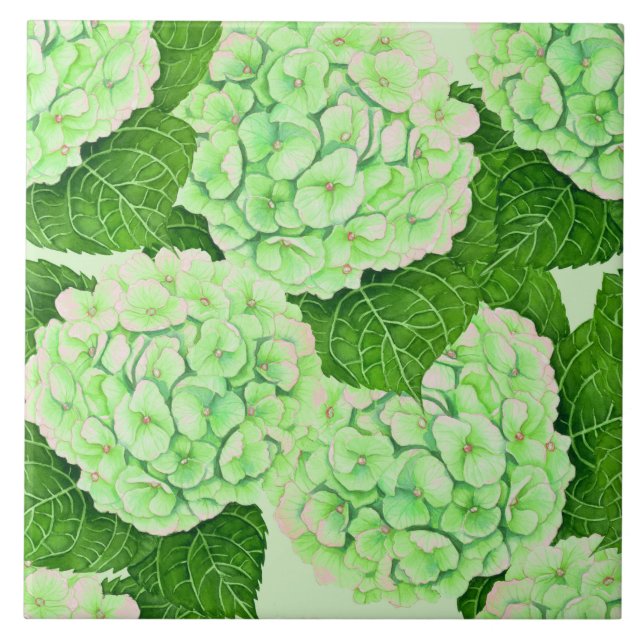 Hydrangea watercolor pattern ceramic tile (Front)
