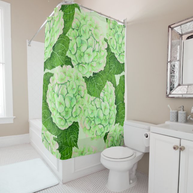 Hydrangea watercolor pattern shower curtain (In Situ)