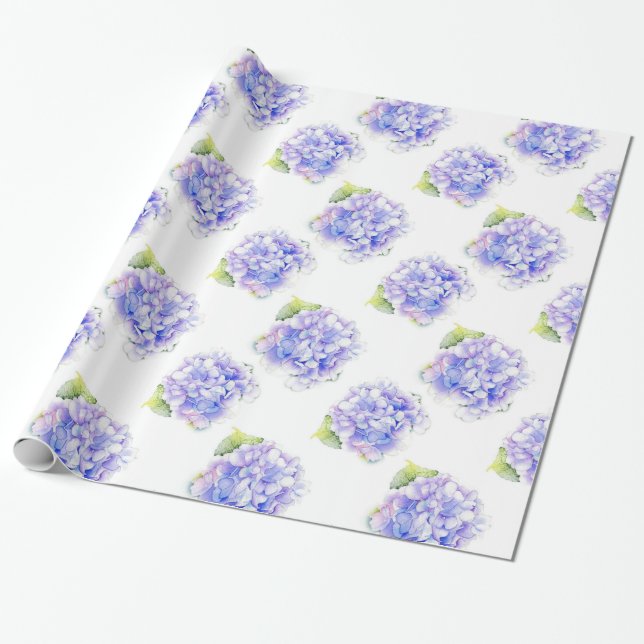 Hydrangea Watercolor Pattern Wrapping Paper (Unrolled)