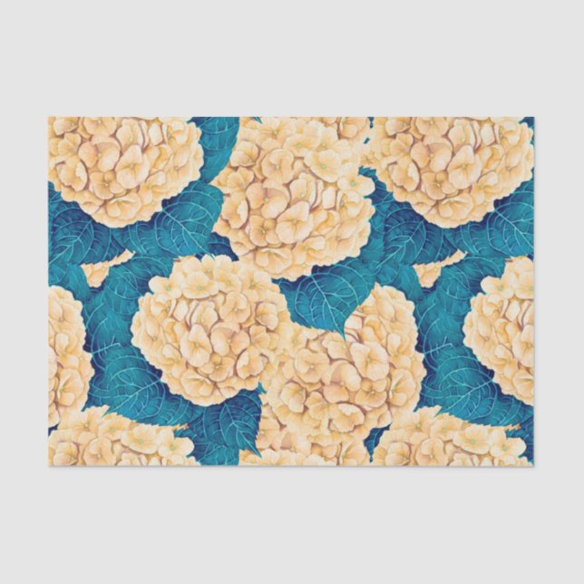 Hydrangea watercolor pattern, yellow and blue tissue paper (Front)