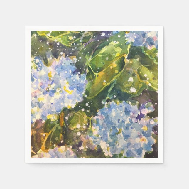 Hydrangea watercolor print napkins (Front)