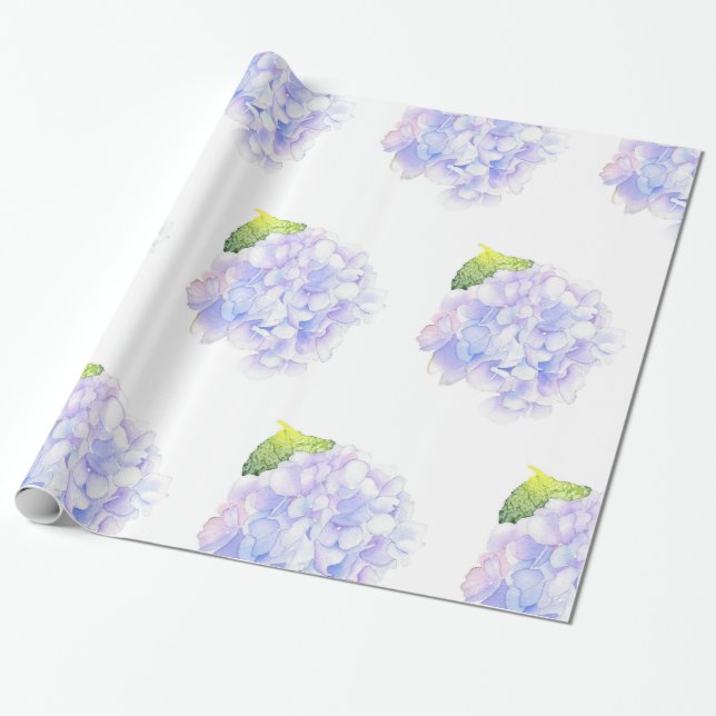 Hydrangea Watercolor Vignette Pattern Wrapping Paper (Unrolled)