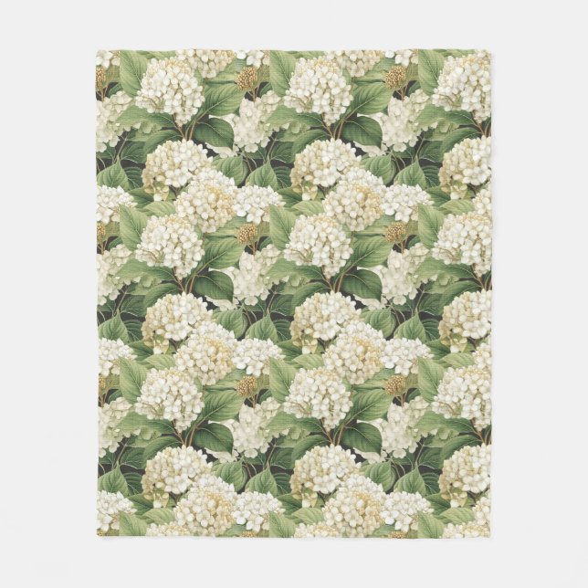 Hydrangea watercolour floral Boho retro flowers Fleece Blanket (Front)