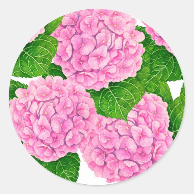 Hydrangea waterolor pattern classic round sticker (Front)