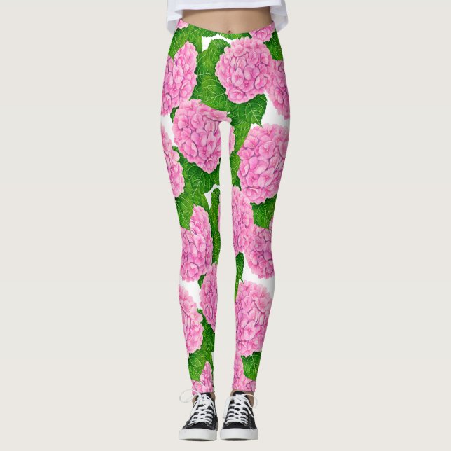 Hydrangea waterolor pattern leggings (Front)