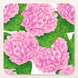 Hydrangea waterolor pattern square paper coaster