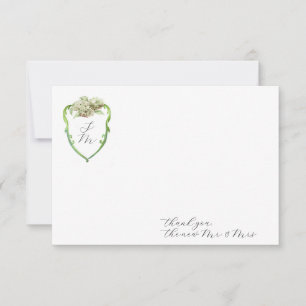 Hydrangea Wedding Monogram Thank You Stationery Card