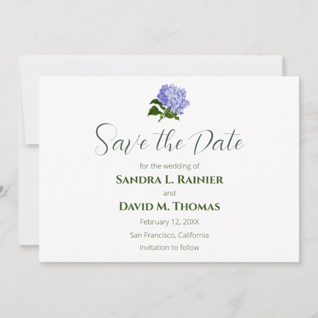 Hydrangea Wedding Save the Date Cards (Front)