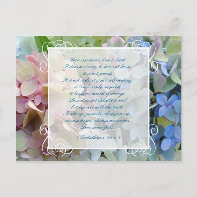Hydrangea Wedding Save the Date Postcard Scripture (Front)