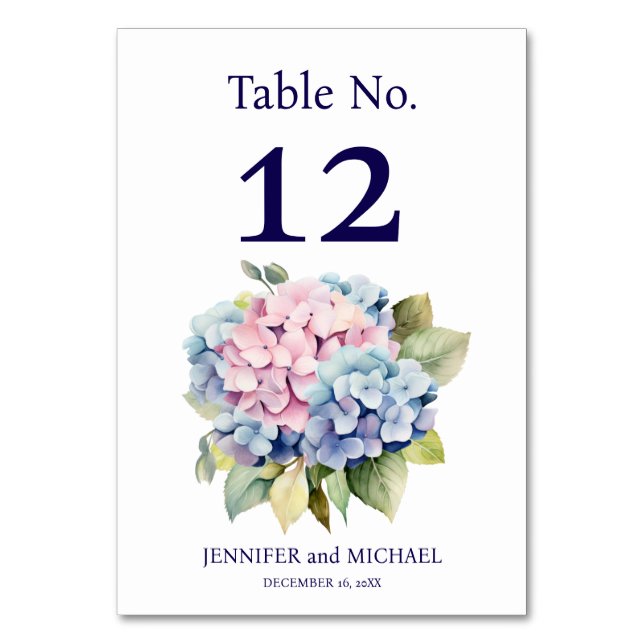 Hydrangea Wedding Table Number (Front)