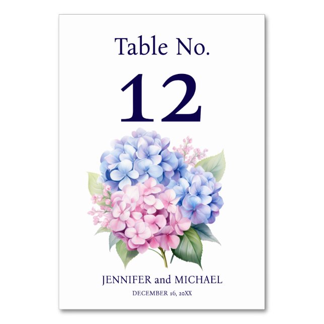 Hydrangea Wedding Table Number (Front)