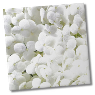Hydrangea White Floral Pattern Ceramic Tile